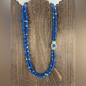 Vintage Blue Aurora Borealis Glass Bead Necklace Length 23” D6